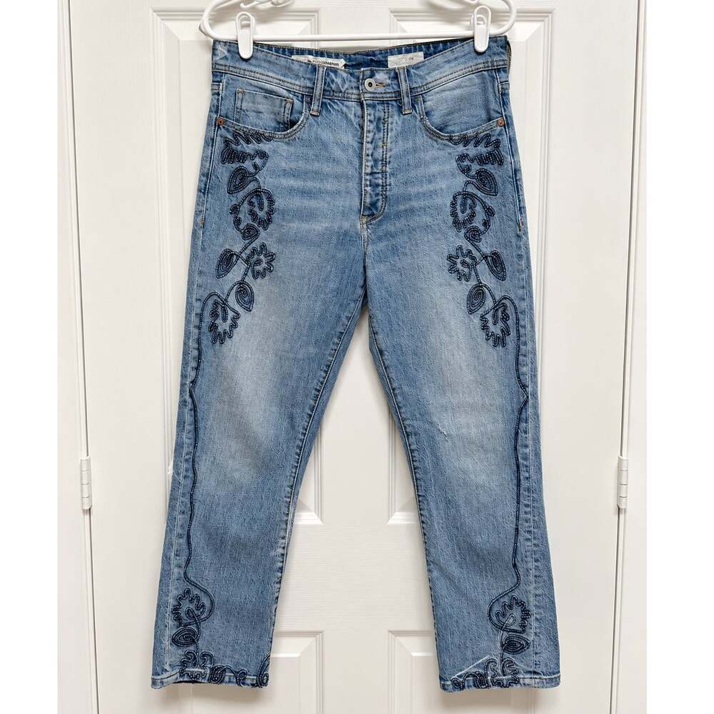 Pilcro Anthropologie Embroidered Floral Jeans Size 28 Light Wash Button Fly